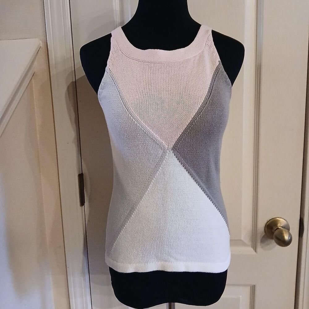 Y2K 90s VTG Jeanne Pierre Colorblock Diamond 100% Cotton Knit Tank Top S Preppy